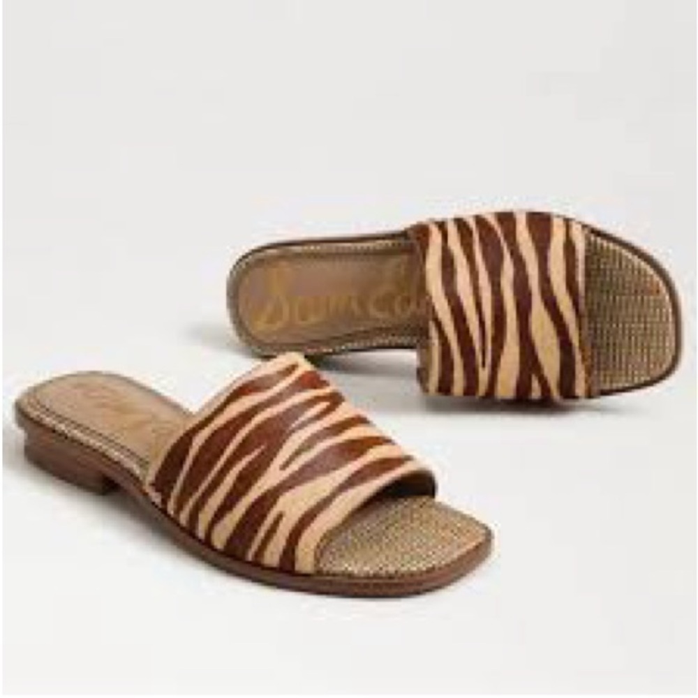 NEW Sam Edelman Brown Zebra Print Slide Sandals